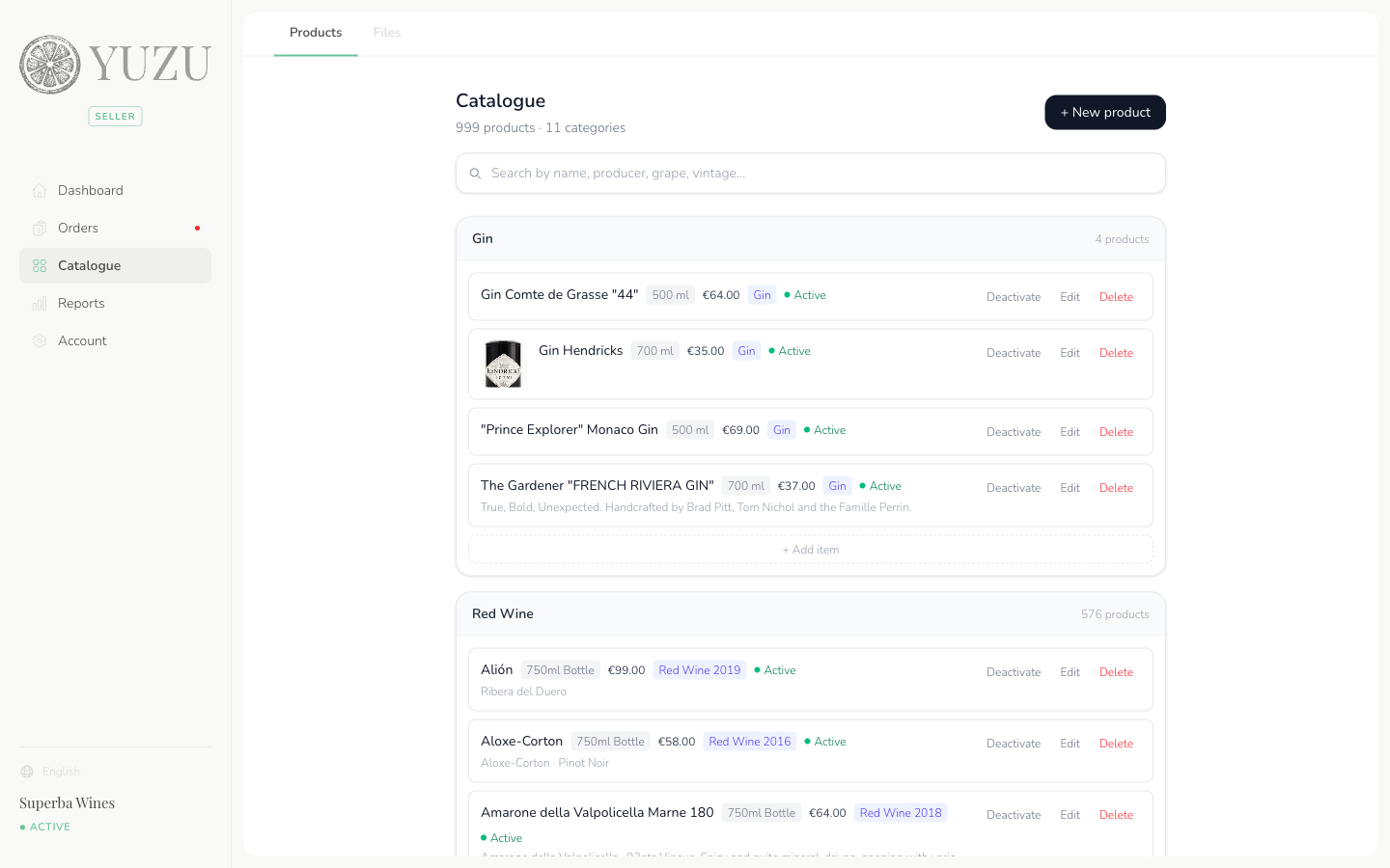 yuzu catalogue — products organised by category